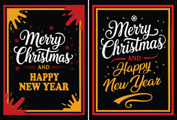 Stylish Merry Christmas and Happy New Year Greeting Card and poster Design