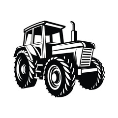 A black and white tractor icon depicts agricultural machinery with a bold outline