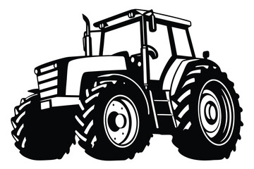 Isolated black outline shows a powerful modern farm tractor on a white background