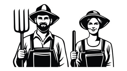 Black and white shows a man and a woman as farmers
