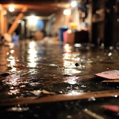 Flooded Basement Interior With Water Damage
