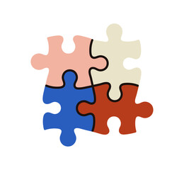 Colorful interlocking puzzle pieces symbolizing teamwork, problem solving, creativity, unity and connection concept, suitable for business education and collaboration themes flat vector illustration.