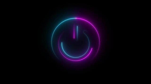 Neon power reset button  animation Neon glowing power button icon animated. Neon power button icon animated black background.4k video