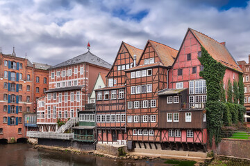Ilmenau River embankment in Luneburg, Germany