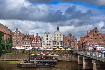 Ilmenau River embankment in Luneburg, Germany