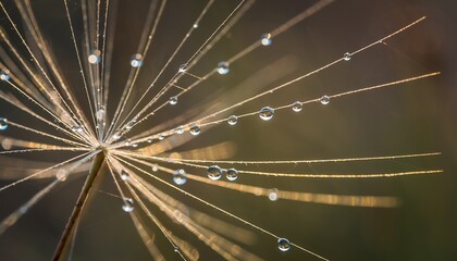 Close-up of Dandelion Seed Head with Water Droplets in Soft Natural Light