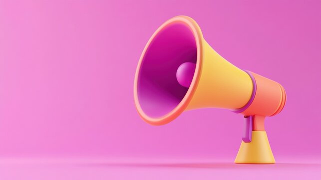 directional. Minimalist megaphone icon floating against an abstract gradient background in soft lighting. menu design, packaging mockups, designed for culinary blogs and recipe cards for restaurants.