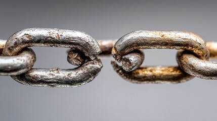 Obraz premium disconnected. Broken chain links with disconnected ends, minimalist metal texture symbolizing separation. wellbeing guides.