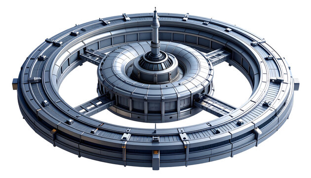 Stunning futuristic space station with intricate ring structure and central spire, advanced engineering in deep space