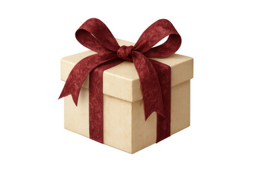 Fototapeta premium Beige gift box tied with a red ribbon and bow, symbolizing celebration, gifting, and holiday surprises