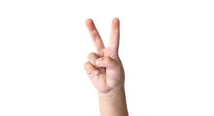 Child's Hand Showing Peace or Victory Sign Gesture Isolated on PNG Background