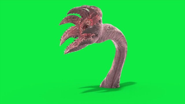 Green Screen Sunflower Tentacle Monster Walkcycle 3D Animation Rendering CGI 4K Horror