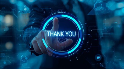 THANK YOU. Digital globe with data particles, symbolizing technology, global communication, and appreciation in a modern business or tech context.