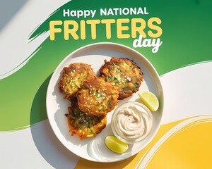 National fritters day fritters on a plate with dipping sauce and lime wedges