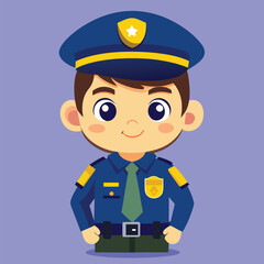 Cartoon police officer standing in uniform displays law enforcement and community service with a smile
