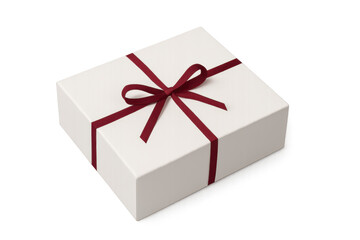 Obraz premium White gift box with a red ribbon and bow, representing celebration, surprise, and giving, isolated on transparent background