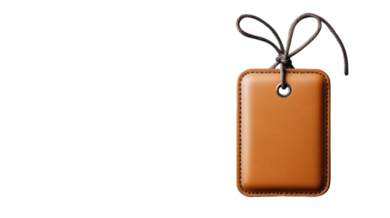 Brown Leather Tag with String on Transparent Background