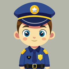 Cartoon officer with brown hair poses, showcasing his uniform against a gray background