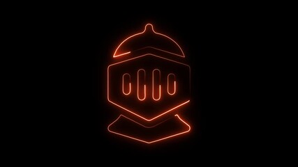 Glowing orange knight helmet outline animation on black background medieval warrior symbol futuristic fantasy concept - Powered by Adobe