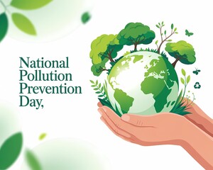 National pollution prevention day with globe and trees isolated on white background