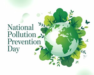 National pollution prevention day with globe and trees isolated on white background