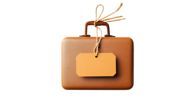 Brown Suitcase with Tag on Transparent Background