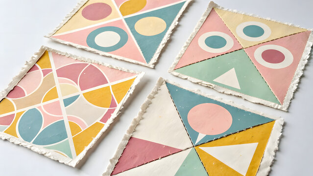 Four Square Geometric Paper Designs with Torn Edges image graphic