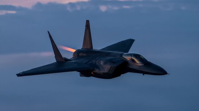 F-35 Lightning II Fighter Jet Soaring Through the Sky at Sunset.