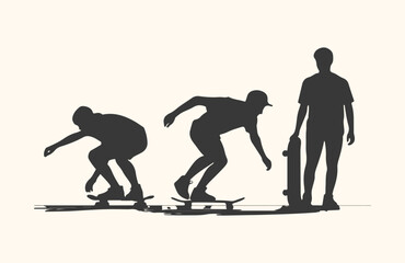 Obraz premium Silhouette of a skateboarder in motion, showing progression from crouching to standing with skateboard