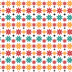 Retro Floral Starburst Seamless Pattern, seamless pattern with colorful flowers