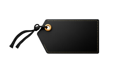 Fototapeta premium Black tag with gold eyelet on transparent background