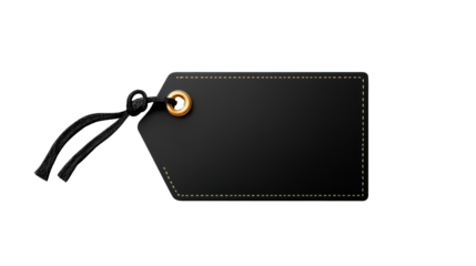 Black tag with gold eyelet on transparent background