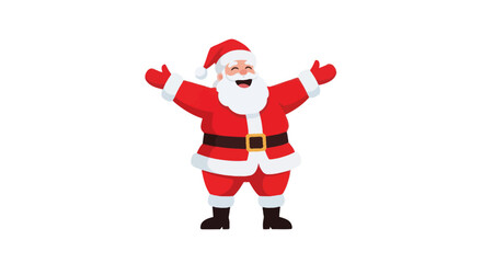Cheerful Santa Claus with arms outstretched, welcoming and smiling widely, ready for Christmas.