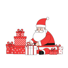 Santa Claus Decorating Gifts — Flat Clean Vector Illustration