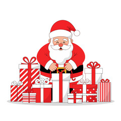 Santa Claus Decorating Gifts — Flat Clean Vector Illustration