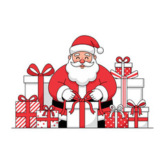 Santa Claus Decorating Gifts — Flat Clean Vector Illustration