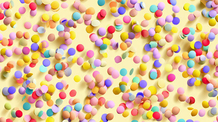A vibrant assortment of colorful confetti scattered across a yellow surface. This playful and festive scene evokes a sense of celebration and joy