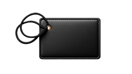 Black Tag with String on Transparent Background
