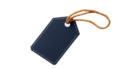 Blue tag with rope on transparent background