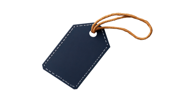 Blue tag with rope on transparent background - Powered by Adobe