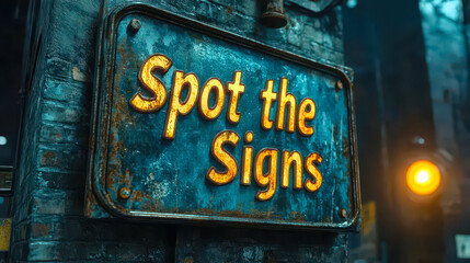 Spot the Signs Vintage Sign Display Highlighting Awareness and Observation Themes