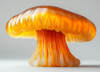 Hyperrealistic Image of Jelly Dessert with Translucent Orange Layers on White Background