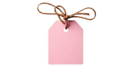 Pink Tag with Twine on Transparent Background
