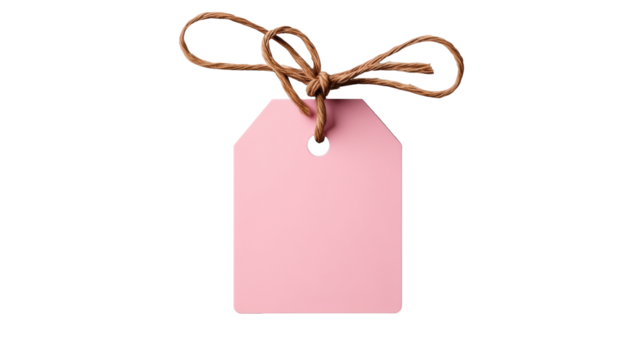 Pink Tag with Twine on Transparent Background - Powered by Adobe
