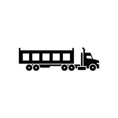 dump truck with trailer glyph icon. dump solid black illustration.