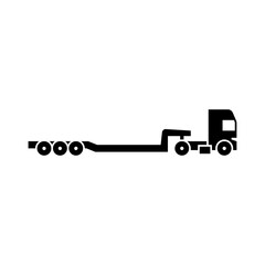 truck with lowboy trailer glyph icon. lowboy trailer solid black illustration.