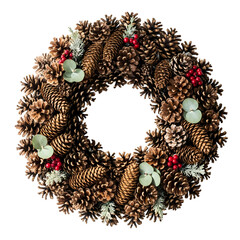 Rustic pine cone wreath with berries and eucalyptus