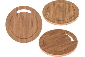 Circular Cutting Board with Handle from Wooden, different views and angles, transparent background