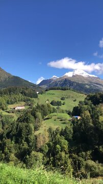 Panoramic View of Val Serina Valley, in the Italian Alps, from Oltre il Colle Mountain Village, Bergamo Province, during a Sunny Summer Day