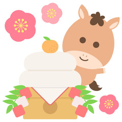鏡餅と馬